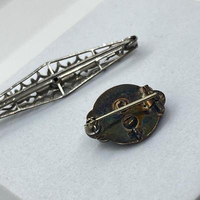 LOT 186J: Antique Victorian Enamel Coral Pendant/Pin, Sterling Rhinestone Fillagree Pendant Necklace and More