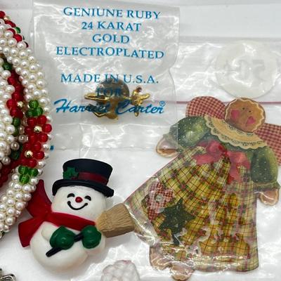 LOT 193J: Massive Christmas Jewelry Lot in a Vintage Spalding Box - Watches, Earrings, Pins and More