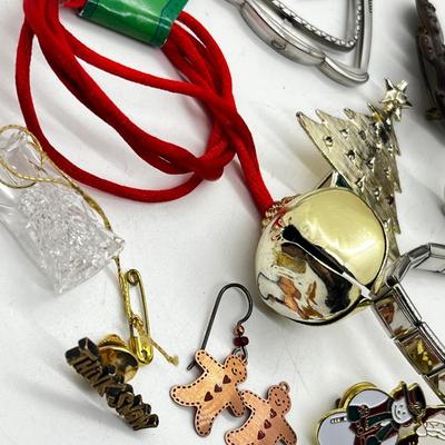 LOT 193J: Massive Christmas Jewelry Lot in a Vintage Spalding Box - Watches, Earrings, Pins and More