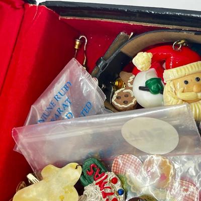 LOT 193J: Massive Christmas Jewelry Lot in a Vintage Spalding Box - Watches, Earrings, Pins and More