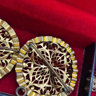 LOT 198J: Antique Victorian Belt Buckles with a Vintage Red Velvet Lined Jewelry Case