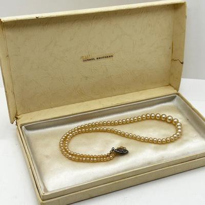 LOT 199J: Vintage 24" Strand Richelieu Pearls in Original Case and 17" Strand Faux Pearls in Vintage Gimbals Box