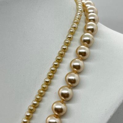 LOT 199J: Vintage 24" Strand Richelieu Pearls in Original Case and 17" Strand Faux Pearls in Vintage Gimbals Box