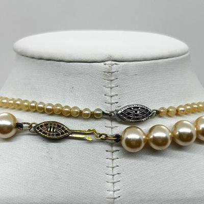 LOT 199J: Vintage 24" Strand Richelieu Pearls in Original Case and 17" Strand Faux Pearls in Vintage Gimbals Box