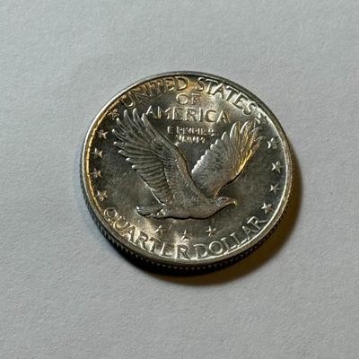 1930 AU58/UNCIRCULATED CONDITION STANDING LIBERTY QUARTER DOLLAR TYPE COIN AS PICTURED.