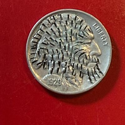 1929 NOVELTY/HOBO CARVED NICKEL AS PICTURED.