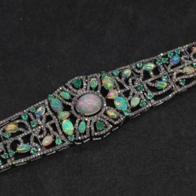 Natural Ethiopian Opal & Emerald Bracelet