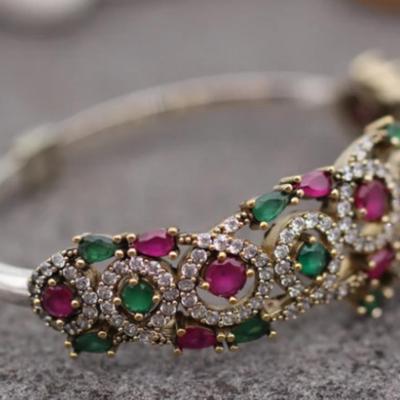 Ruby & Emerald Bracelet Vintage 925 cuff