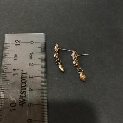 Vintage enamel, flower, rhinestone dangle earrings