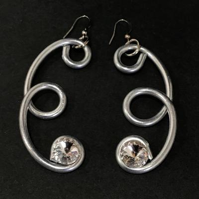 Silver tone pretty rhinestone large statement earrings