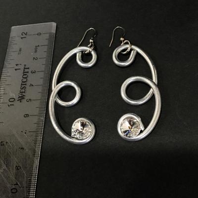 Silver tone pretty rhinestone large statement earrings