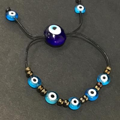 All seeing eye glass beaded slider bracelet