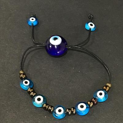 All seeing eye glass beaded slider bracelet