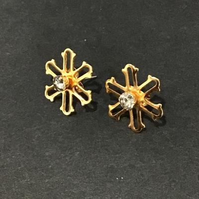 Mid century inner changeable, rhinestone, flower stud earrings