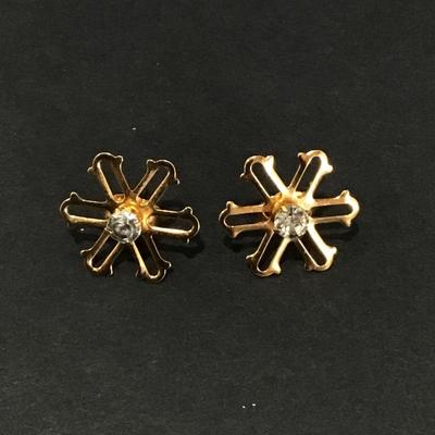 Mid century inner changeable, rhinestone, flower stud earrings
