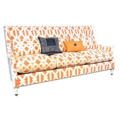 Sale Photo Thumbnail #814: Measurements:
40.5" in height, 40.5" in depth, 6' 6" in length, 20.5" in seat height, 24.5" in seat depth
Sofa has light soil on arms and front from transporting.