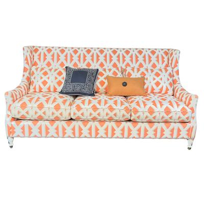 Sale Photo Thumbnail #813: Measurements:
40.5" in height, 40.5" in depth, 6' 6" in length, 20.5" in seat height, 24.5" in seat depth
Sofa has light soil on arms and front from transporting.