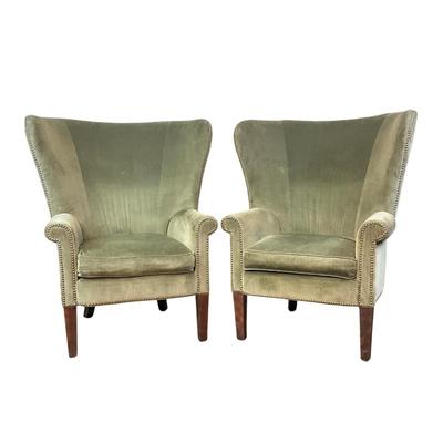 Sale Photo Thumbnail #826: Kerry Chair, Brass nailhead trim.
Measurements:
46" in height, 33.5" in depth, 36.25" in width, Seat height is 20"