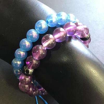 Blue and purple beaded stretch bracelet