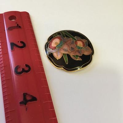 Vintage black enamel Cloisonne daffodil, bolo, tie, or belt buckle