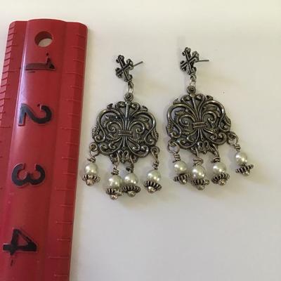 Large vintage style, Gothic, Victorian faux pearl dangle earrings