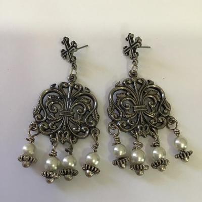 Large vintage style, Gothic, Victorian faux pearl dangle earrings