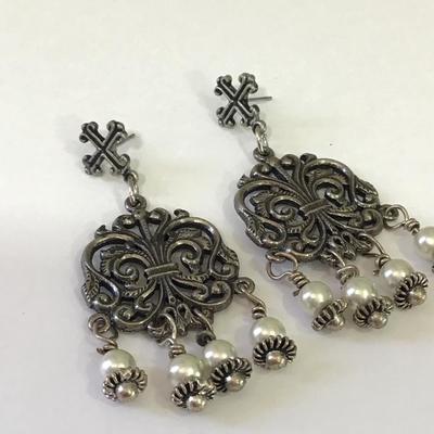 Large vintage style, Gothic, Victorian faux pearl dangle earrings