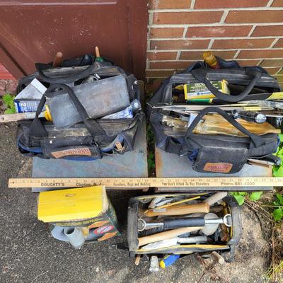 LOT 56: Three Tool Bags with Various Painters Tools and Vac Hand In Box