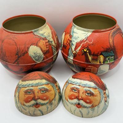 LOT 62L: Two Vintage 1980 Roly Poly Bristol Ware Santa Tins & Mini 1982 Easter Bunny Tin