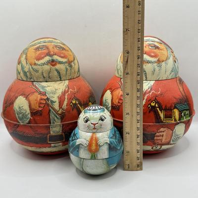 LOT 62L: Two Vintage 1980 Roly Poly Bristol Ware Santa Tins & Mini 1982 Easter Bunny Tin