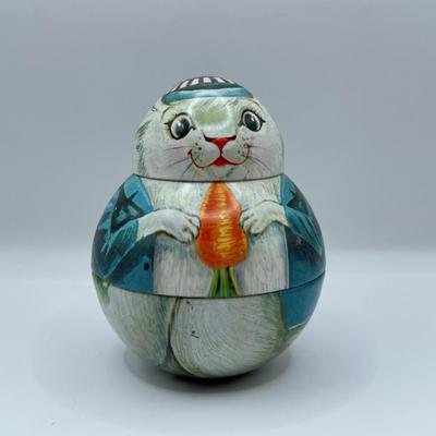 LOT 62L: Two Vintage 1980 Roly Poly Bristol Ware Santa Tins & Mini 1982 Easter Bunny Tin