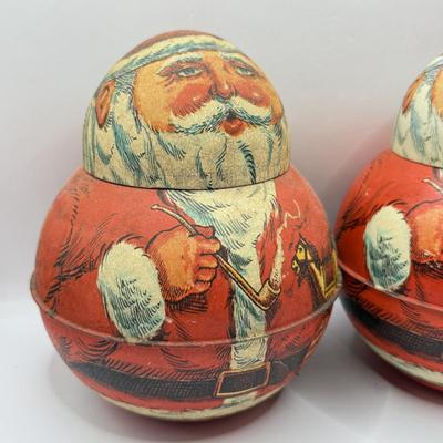 LOT 62L: Two Vintage 1980 Roly Poly Bristol Ware Santa Tins & Mini 1982 Easter Bunny Tin