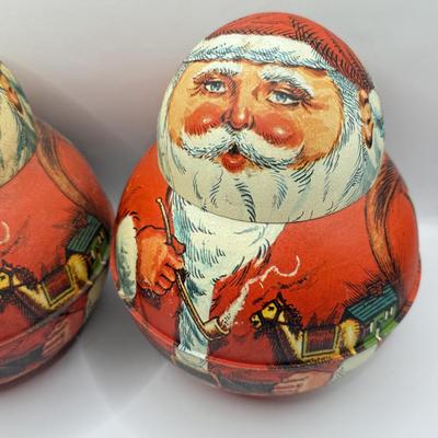 LOT 62L: Two Vintage 1980 Roly Poly Bristol Ware Santa Tins & Mini 1982 Easter Bunny Tin