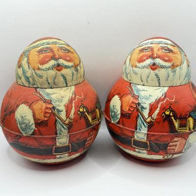 LOT 62L: Two Vintage 1980 Roly Poly Bristol Ware Santa Tins & Mini 1982 Easter Bunny Tin