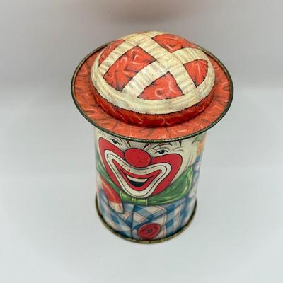 LOT 68L: Vintage Bristol Ware Roly Poly Tin Reproductions & Cap-Tins Mini Clown Tin