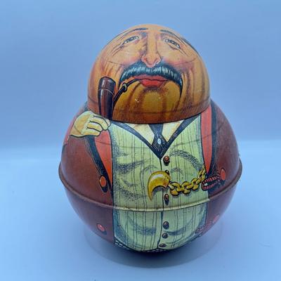 LOT 68L: Vintage Bristol Ware Roly Poly Tin Reproductions & Cap-Tins Mini Clown Tin