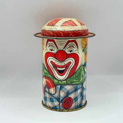 LOT 68L: Vintage Bristol Ware Roly Poly Tin Reproductions & Cap-Tins Mini Clown Tin