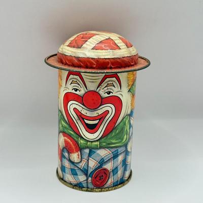 LOT 68L: Vintage Bristol Ware Roly Poly Tin Reproductions & Cap-Tins Mini Clown Tin