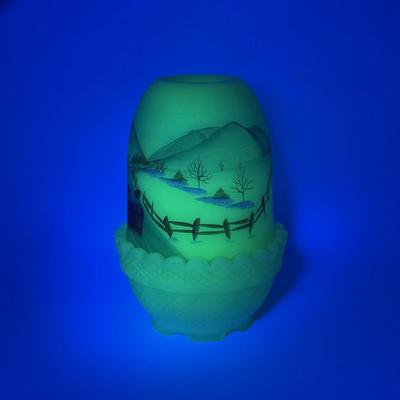 LOT 69L: Vintage Hand Painted Fenton Uranium Glass Votive