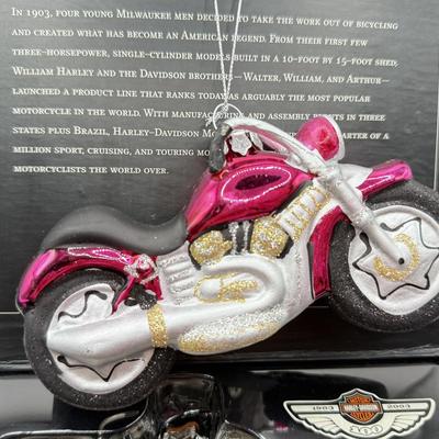 LOT 70L: Harley Davidson 100th Anniversary Ornaments NIB, Harley Davidson Books & Glass Motorcycle Ornament