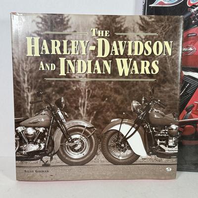 LOT 70L: Harley Davidson 100th Anniversary Ornaments NIB, Harley Davidson Books & Glass Motorcycle Ornament