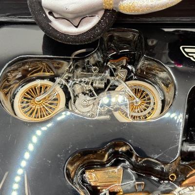 LOT 70L: Harley Davidson 100th Anniversary Ornaments NIB, Harley Davidson Books & Glass Motorcycle Ornament
