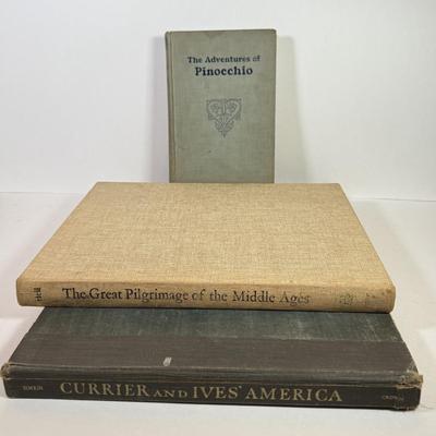 LOT 71L: Vintage Books: 1939 Pinocchio, 1952 Currier & Ives’ America & 1966 The Great Pilgrimage of the Middle Ages