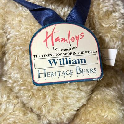 LOT 73K: Vintage Stuffed Bears & Miniature Wingback Chair: Hamleys Heritage Bears “William” & Kimberly’s Originals