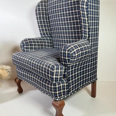 LOT 73K: Vintage Stuffed Bears & Miniature Wingback Chair: Hamleys Heritage Bears “William” & Kimberly’s Originals