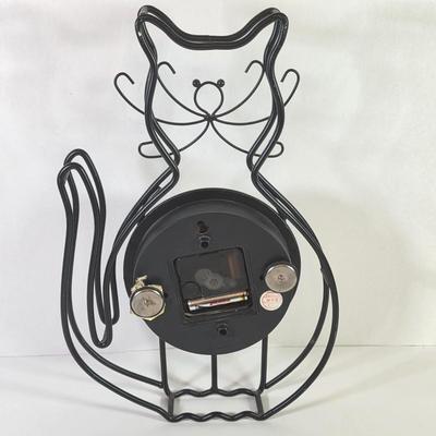 LOT 81L: Cat Collection, Includes Vintage Framed Wall Art, Some Signed, Cat Clock & Metal Cat Angel Decoration
