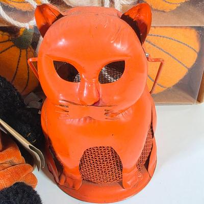 LOT 85F: Large Assortment Of Halloween Decorations, Decorative Primitive Box From Lancaster, PA, Garland W/Ghost/Pumpkins & Much More