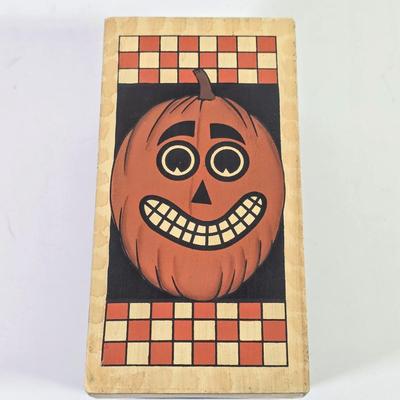 LOT 85F: Large Assortment Of Halloween Decorations, Decorative Primitive Box From Lancaster, PA, Garland W/Ghost/Pumpkins & Much More