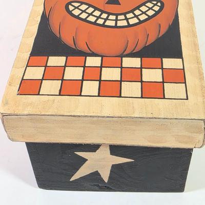 LOT 85F: Large Assortment Of Halloween Decorations, Decorative Primitive Box From Lancaster, PA, Garland W/Ghost/Pumpkins & Much More