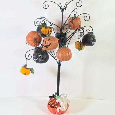 LOT 85F: Large Assortment Of Halloween Decorations, Decorative Primitive Box From Lancaster, PA, Garland W/Ghost/Pumpkins & Much More